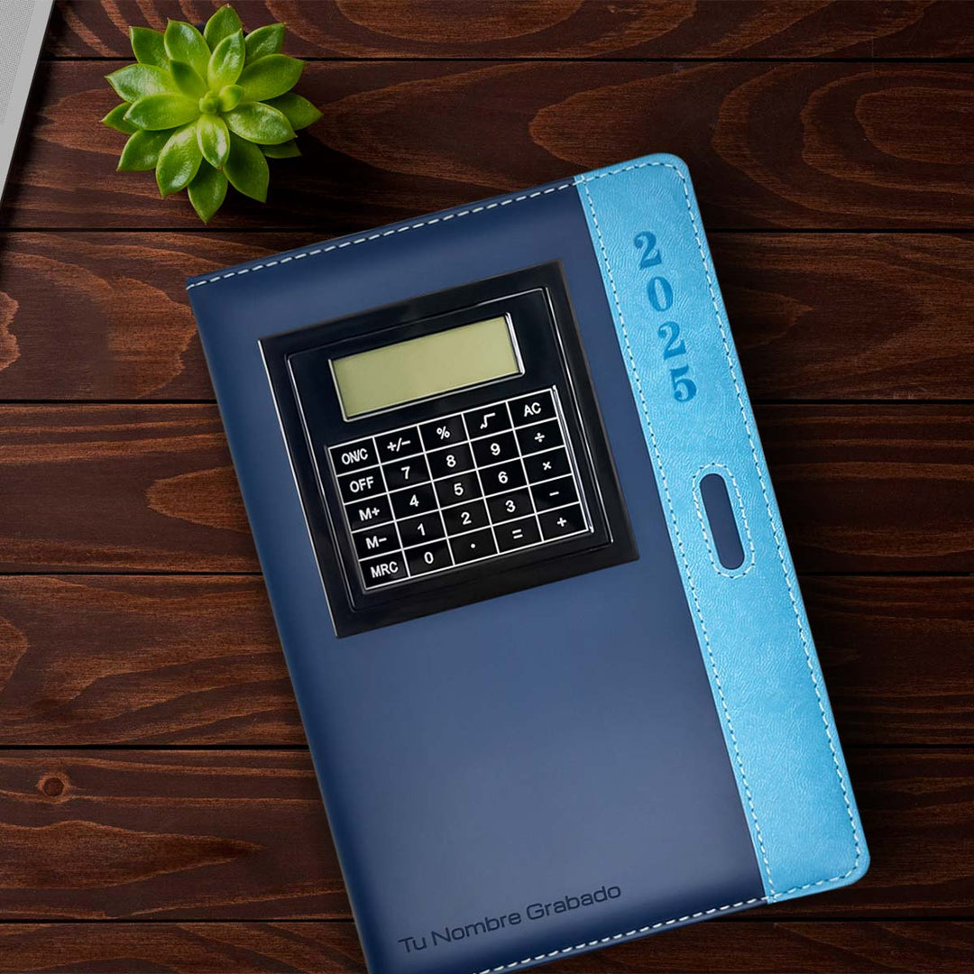 Agenda con Calculadora 2025 Azul + Grabado Personalizado