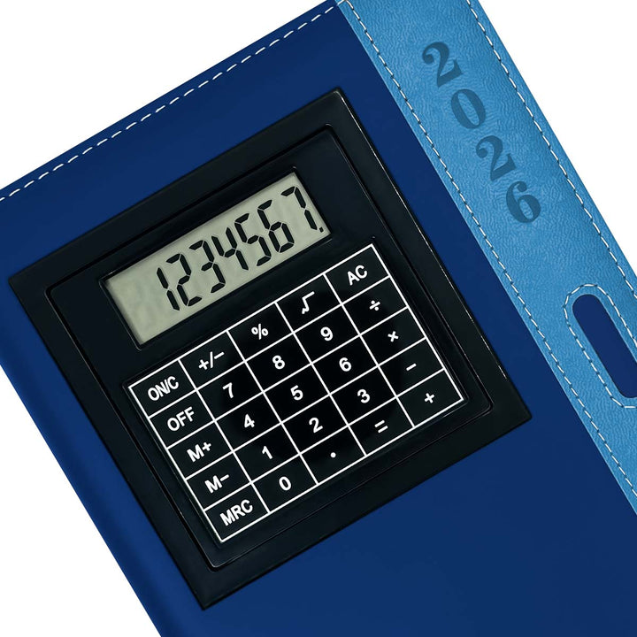 Detalles de Agenda con Calculadora 2026 Azul + Grabado Personalizado.