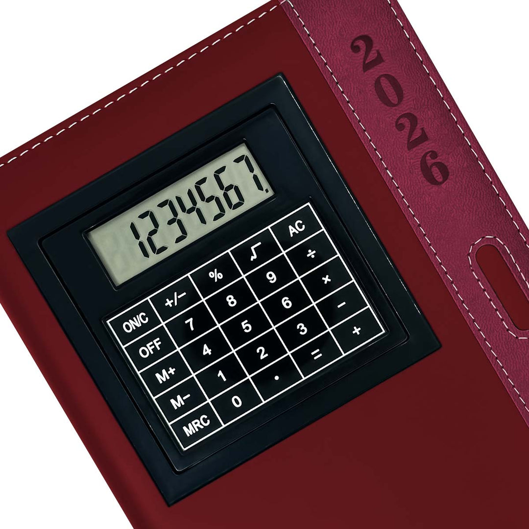 Detalles de Agenda con Calculadora 2026 Roja + Grabado Personalizado.