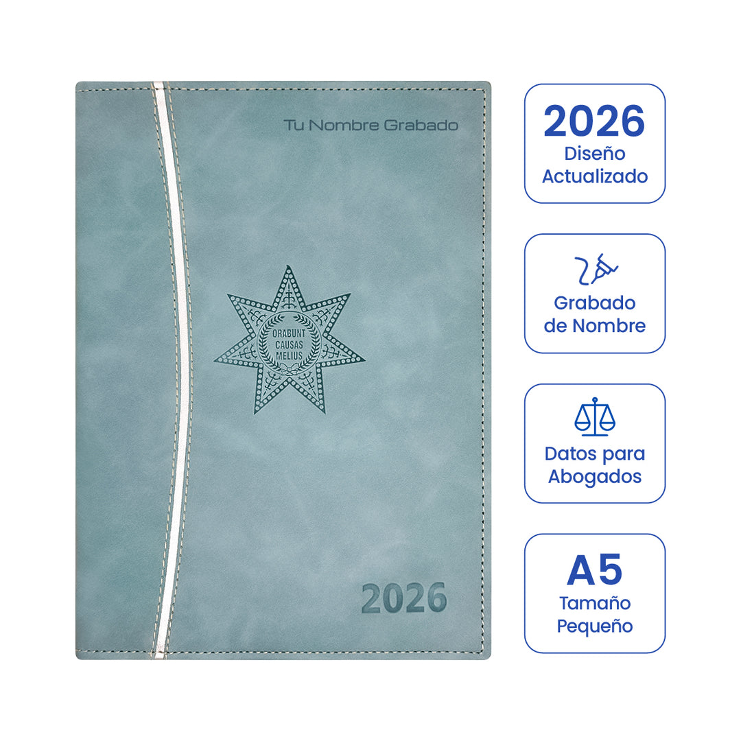 Cubierta de Agenda para Abogado 2026 Azul Celeste + Grabado Personalizado (Tamaño Pequeño).