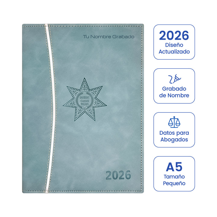Cubierta de Agenda para Abogado 2026 Azul Celeste + Grabado Personalizado (Tamaño Pequeño).