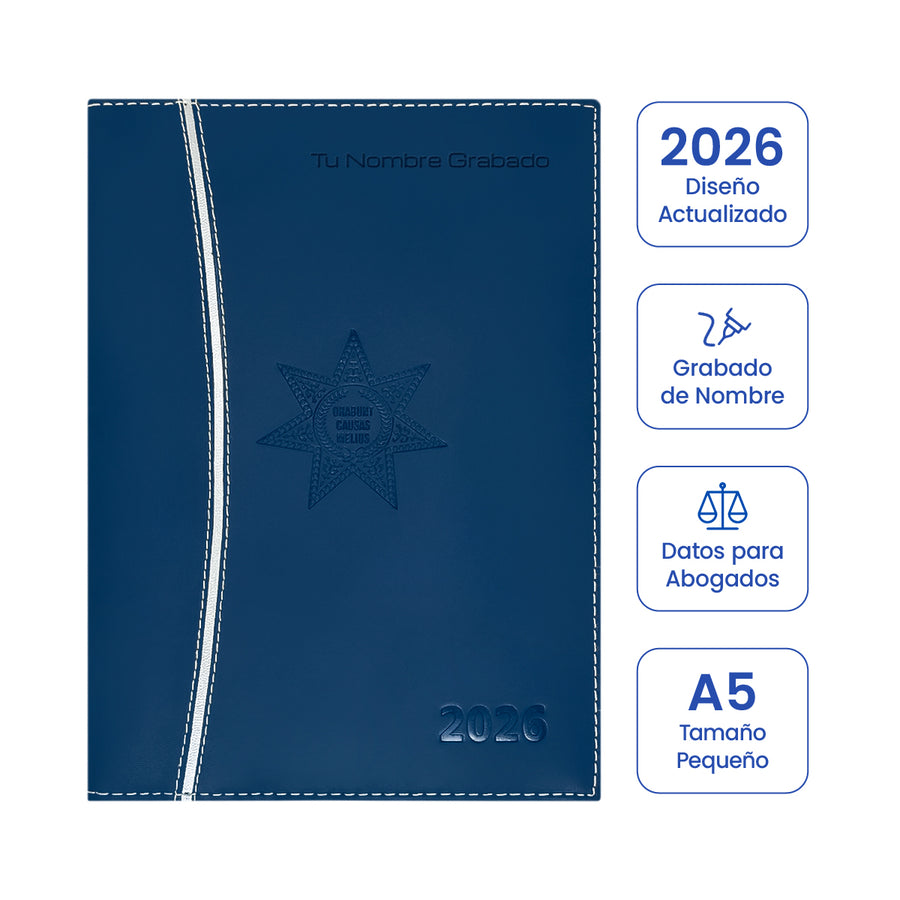 Cubierta de Agenda para Abogado 2026 Azul + Grabado Personalizado (Tamaño Pequeño).