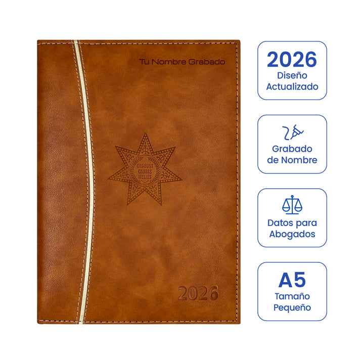 Cubierta de Agenda para Abogado 2026 Marrón + Grabado Personalizado (Tamaño Pequeño).