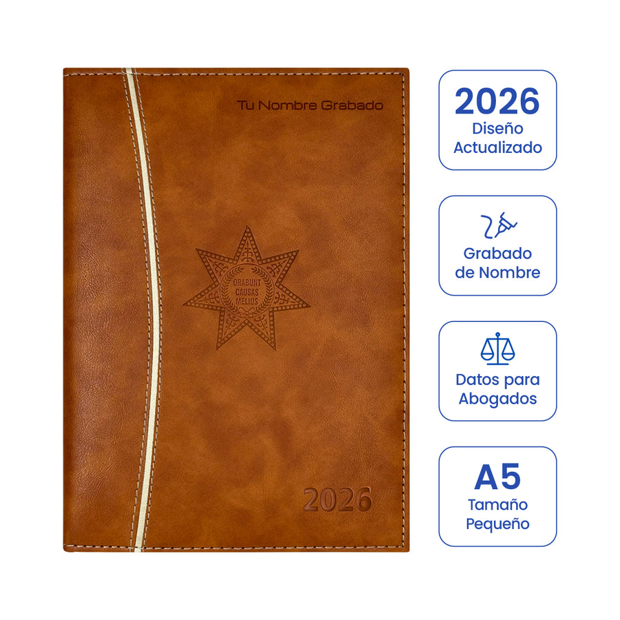 Cubierta de Agenda para Abogado 2026 Marrón + Grabado Personalizado (Tamaño Pequeño).