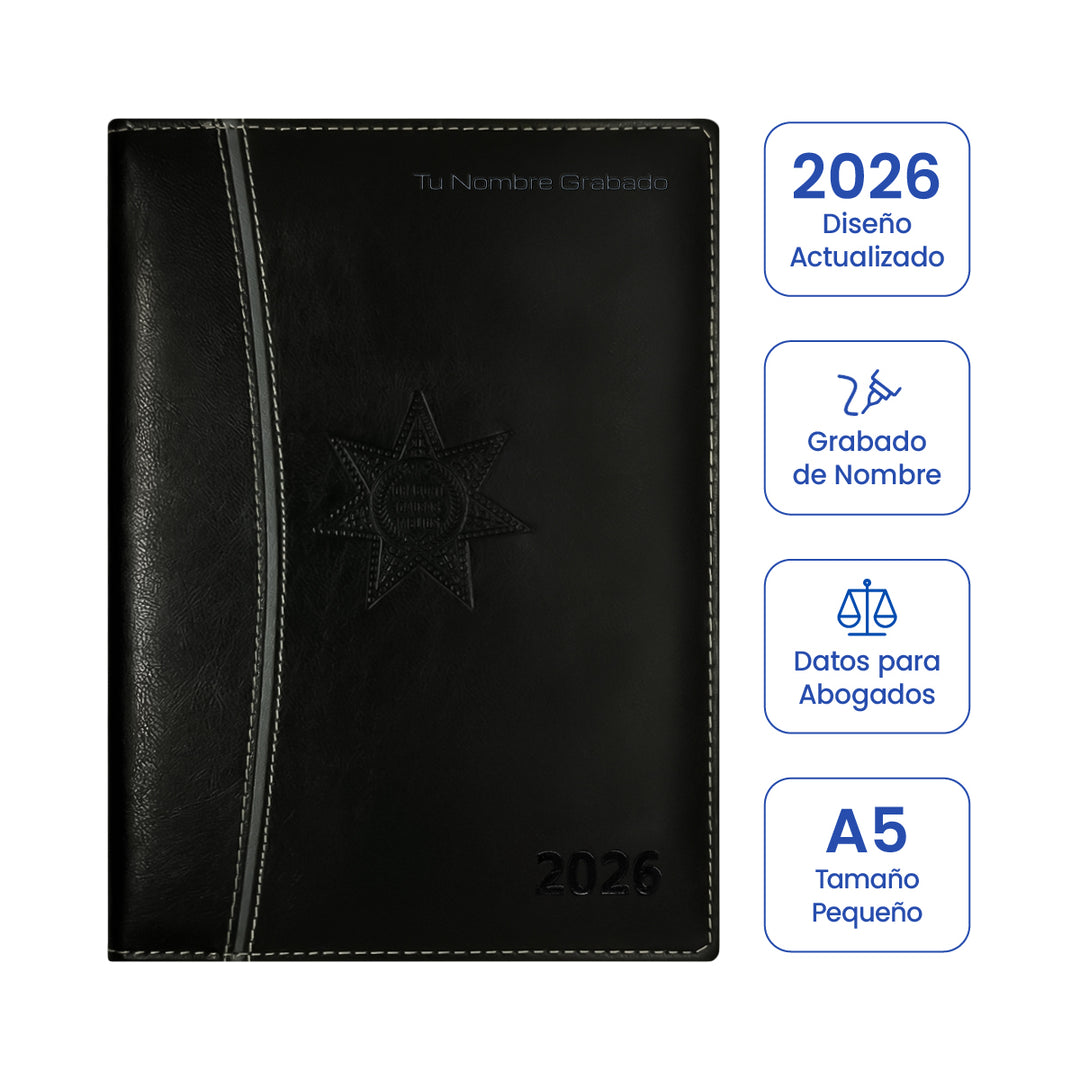 Cubierta de Agenda para Abogado 2026 Negra + Grabado Personalizado (Tamaño Pequeño).