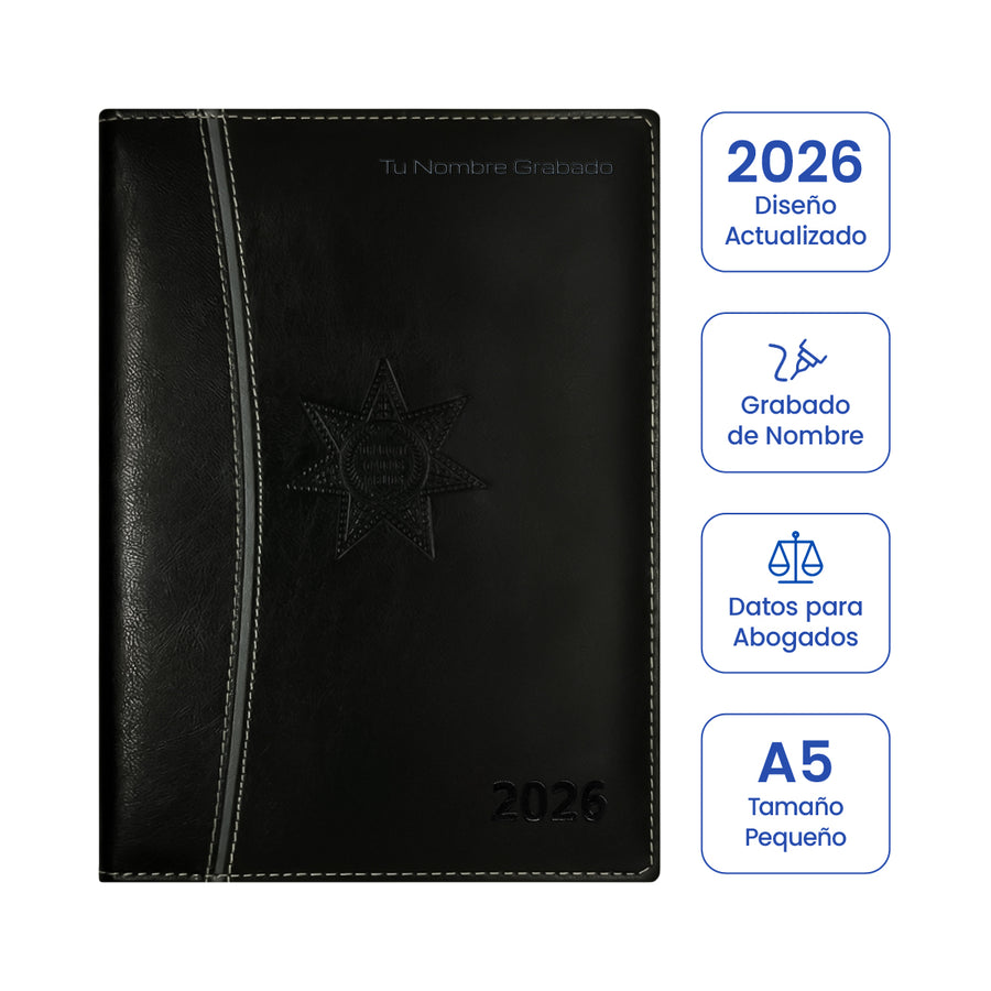Cubierta de Agenda para Abogado 2026 Negra + Grabado Personalizado (Tamaño Pequeño).