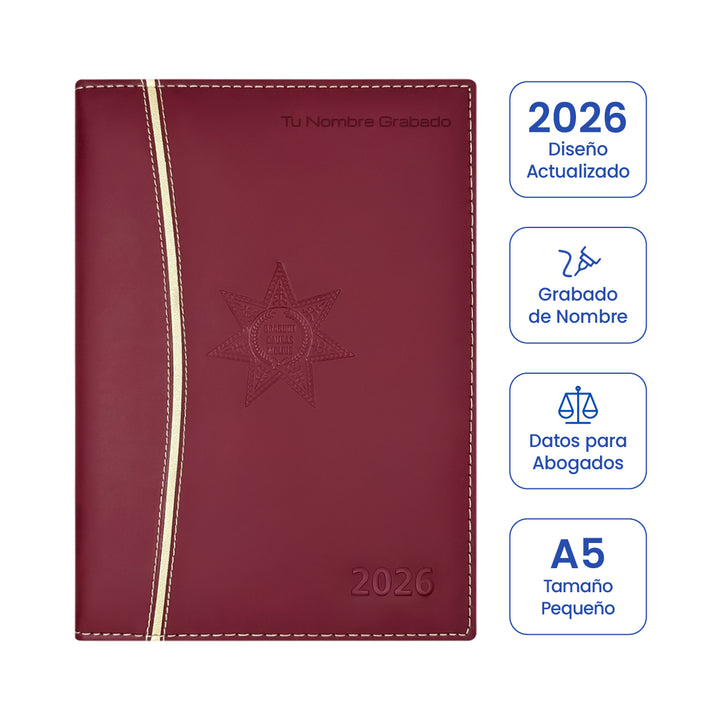 Cubierta de Agenda para Abogado 2026 Roja + Grabado Personalizado (Tamaño Pequeño).