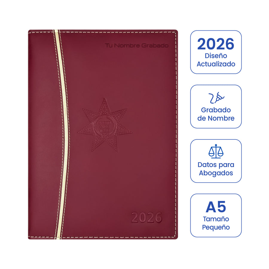 Cubierta de Agenda para Abogado 2026 Roja + Grabado Personalizado (Tamaño Pequeño).