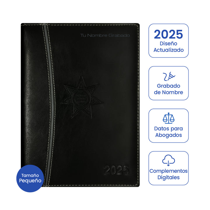 Agenda para Abogado 2025 Negra + Grabado Personalizado (Tamaño Pequeño)