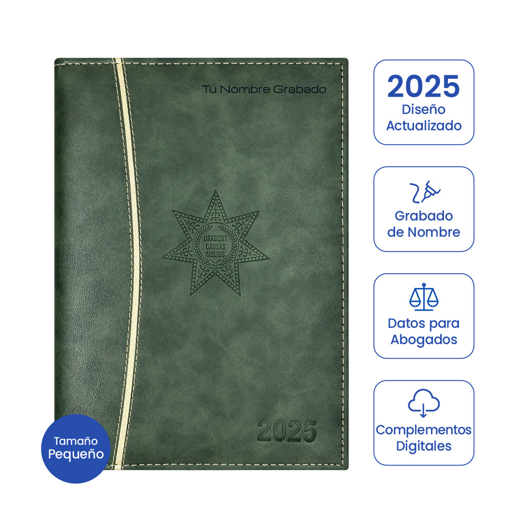 Agenda para Abogado 2025 Verde + Grabado Personalizado (Tamaño Pequeño)