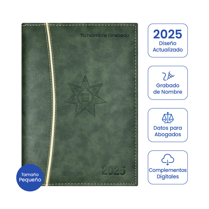 Agenda para Abogado 2025 Verde + Grabado Personalizado (Tamaño Pequeño)