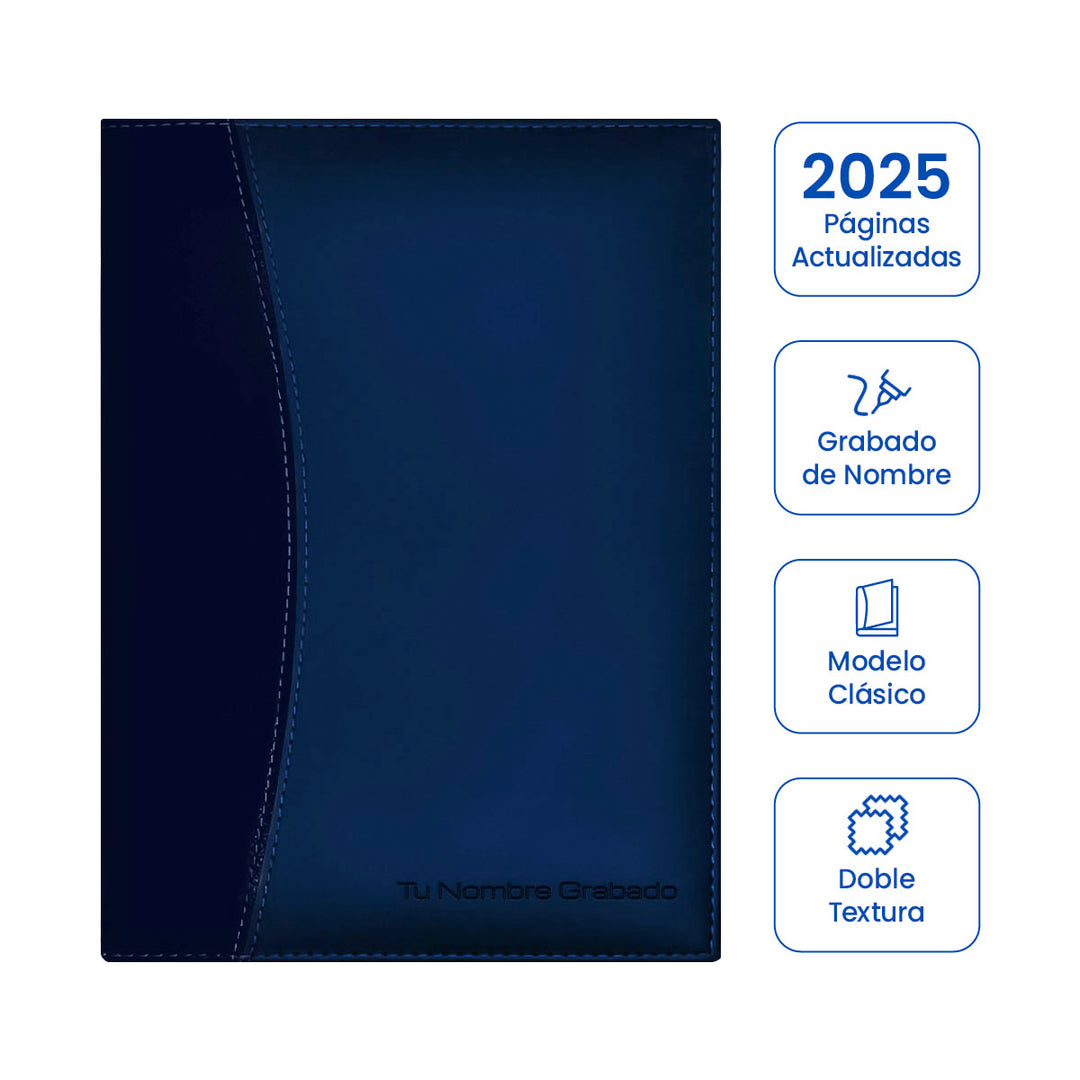 Agenda Ejecutiva 2025 Azul Clásica + Grabado Personalizado