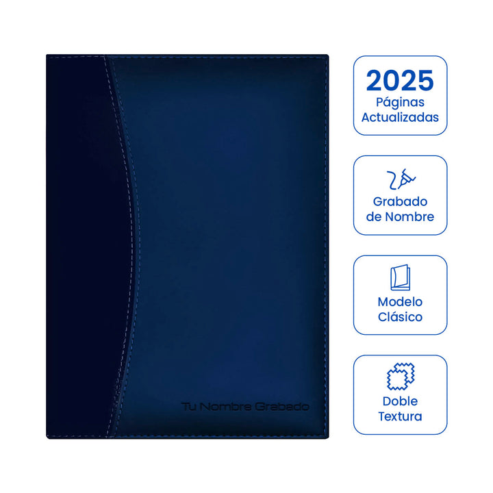 Cubierta de Agenda Ejecutiva 2025 Azul Clásica + Grabado Personalizado