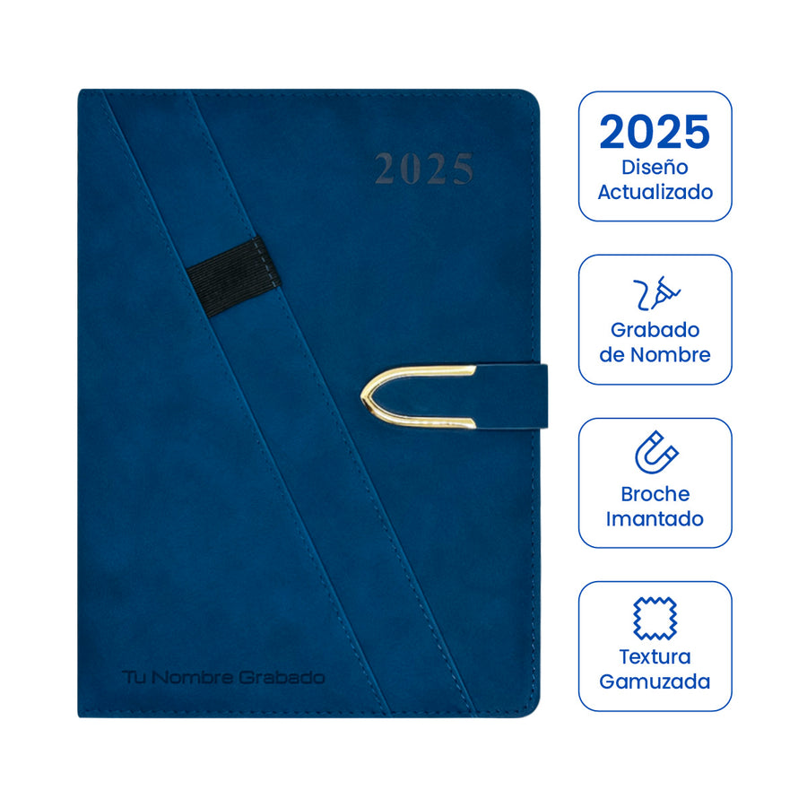 Cubierta de Agenda Ejecutiva 2025 Azul + Grabado + Broche Imantado.