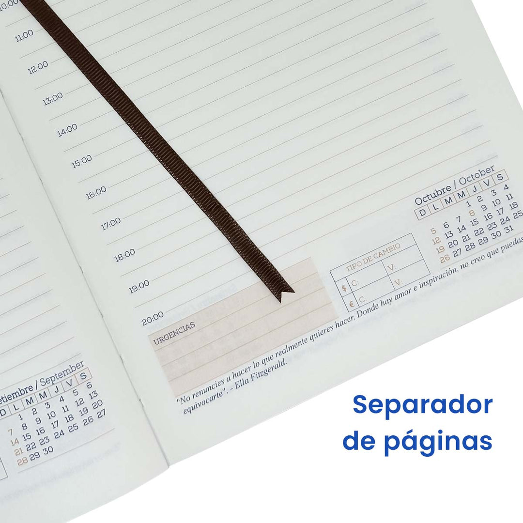 Separador de Agenda Ejecutiva 2025 Marrón Oscuro Clásica + Grabado Personalizado