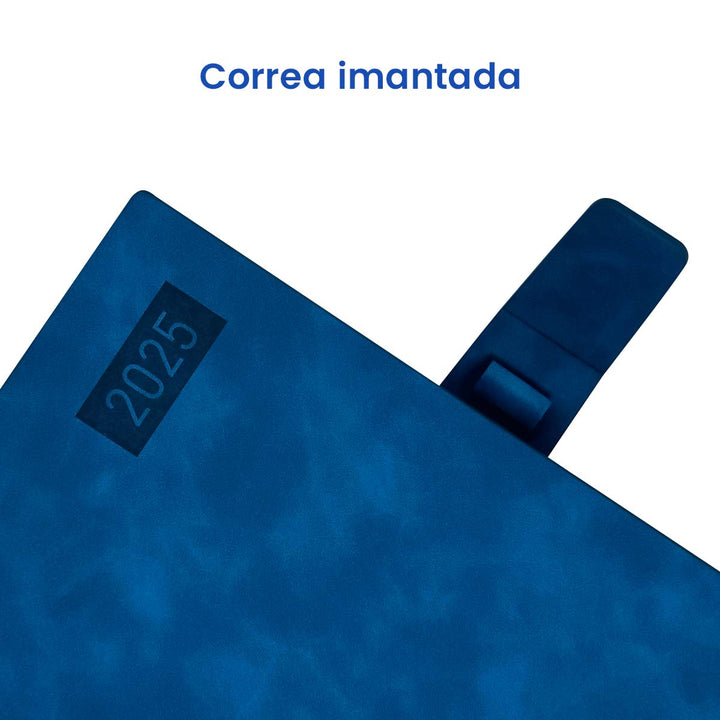 Correa imantada de Agenda Ejecutiva 2025 A5 Compacta Azul + Grabado Personalizado.