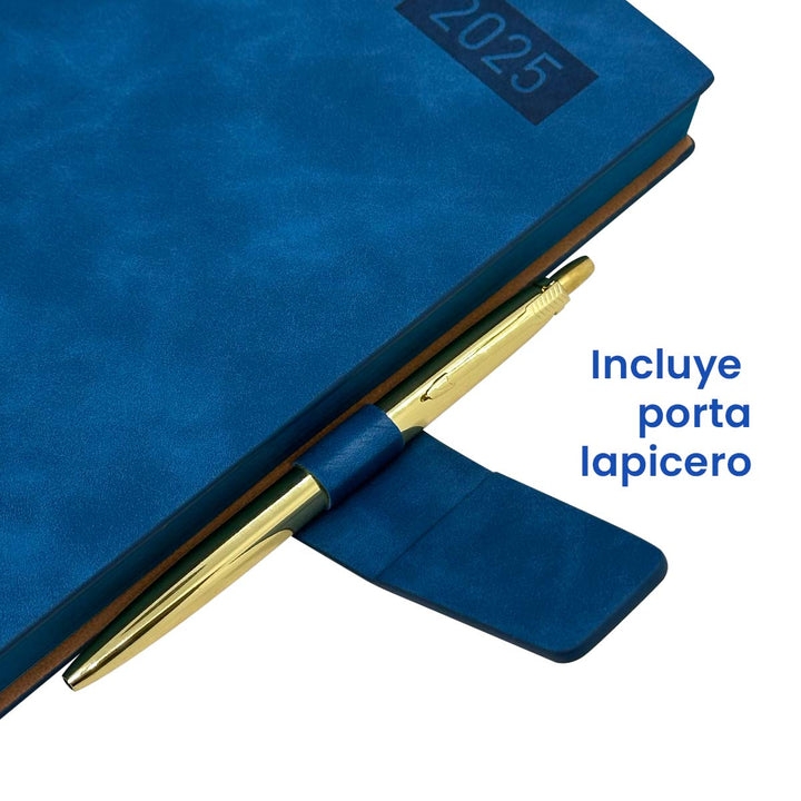 Portalapicero de Agenda Ejecutiva 2025 A5 Compacta Azul + Grabado Personalizado.