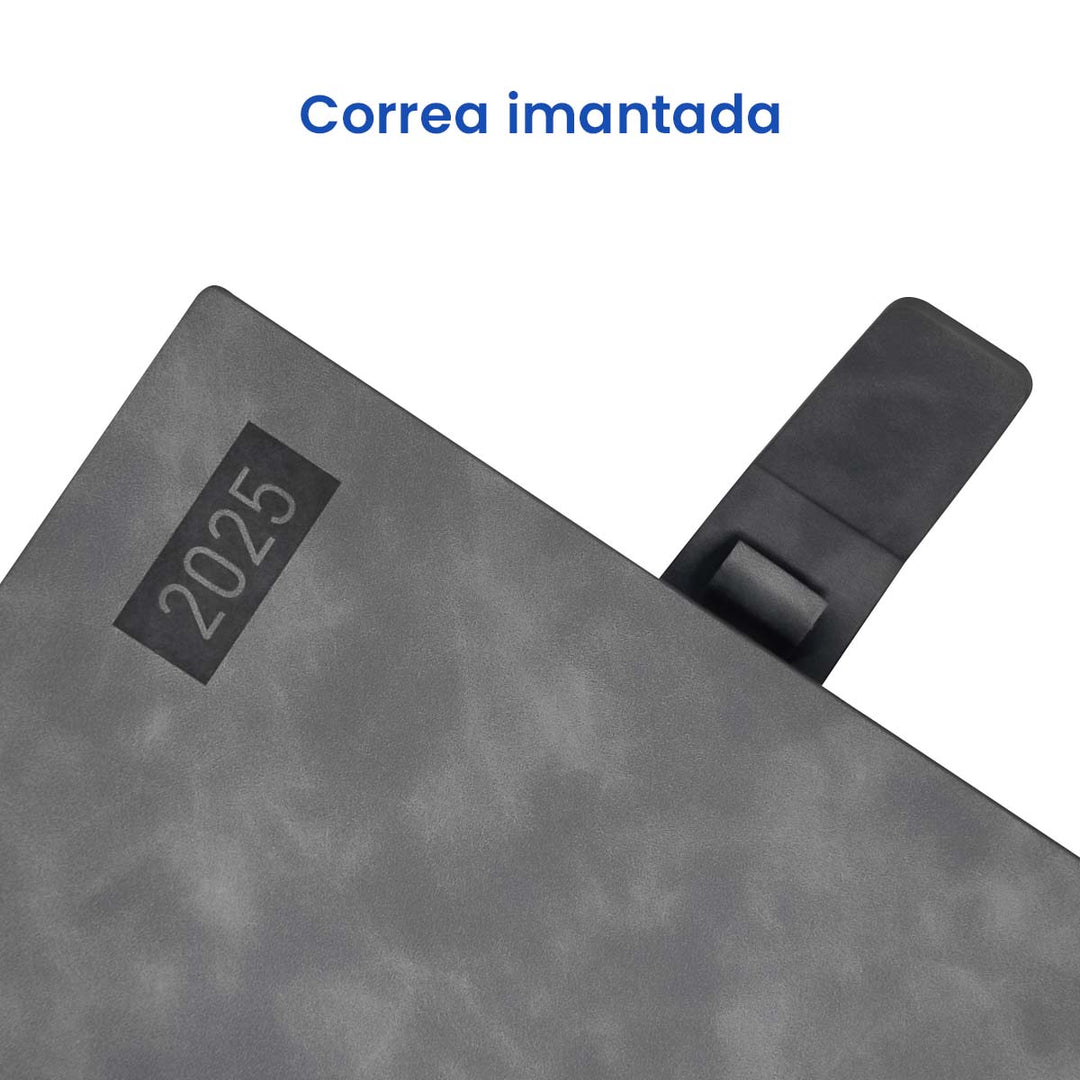 Correa imantada de Agenda Ejecutiva 2025 A5 Compacta Gris + Grabado Personalizado.