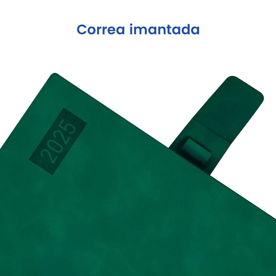 Correa imantada de Agenda Ejecutiva 2025 A5 Compacta Verde + Grabado Personalizado.