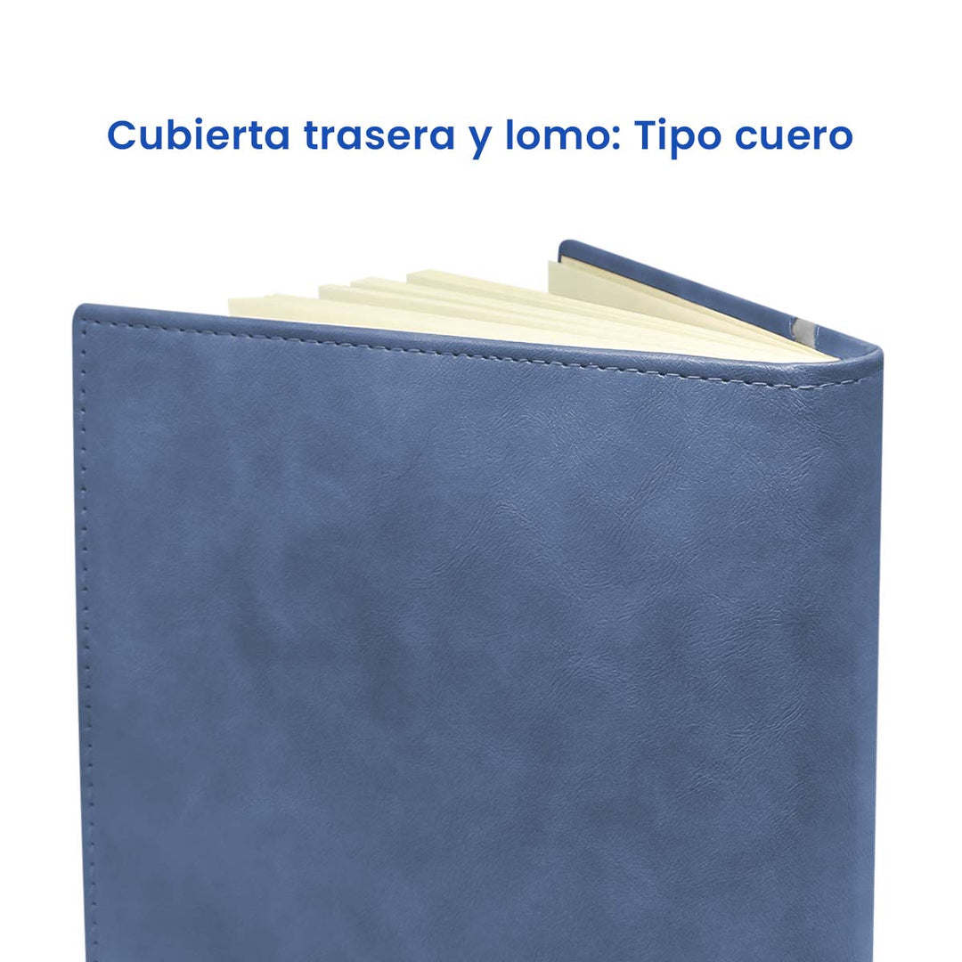 Parte Trasera de Agenda Ejecutiva 2026 Azul Acero Onda + Grabado Personalizado.