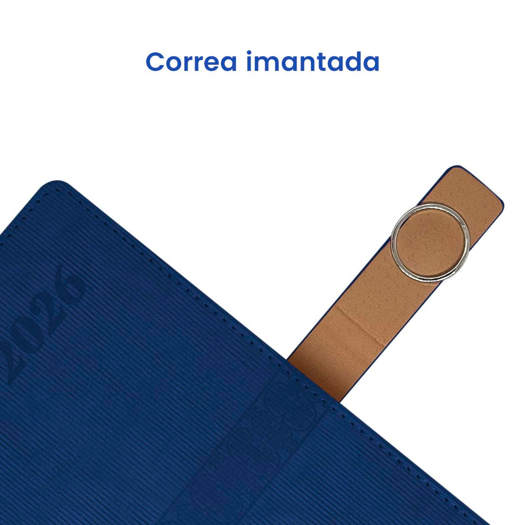 Correa imantada Agenda Ejecutiva 2026 Azul Anillo (A5) + Grabado Personalizado.