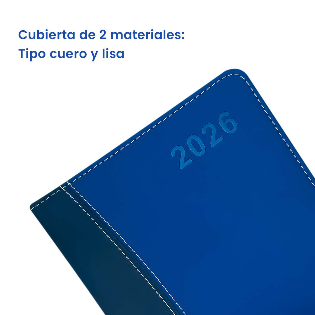 Cubierta de 2 materiales de Agenda Ejecutiva 2026 Azul Clásica (A5) + Grabado Personalizado.