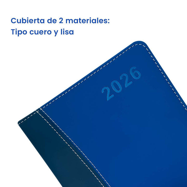 Cubierta de 2 materiales de Agenda Ejecutiva 2026 Azul Clásica (A5) + Grabado Personalizado.