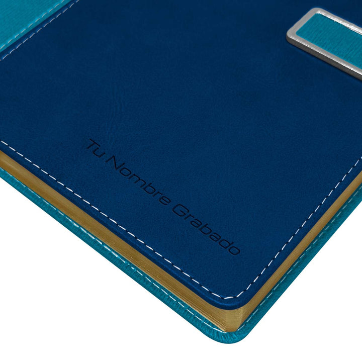 Grabado de la portada de Agenda Ejecutiva 2026 Azul Jaspeada + Grabado Personalizado.