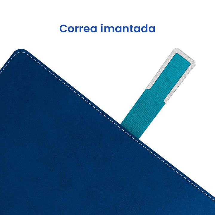 Correa imantada de Agenda Ejecutiva 2026 Azul Jaspeada + Grabado Personalizado.