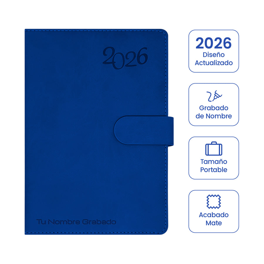 Cubierta de Agenda Ejecutiva 2026 Azul Mate (A5) + Grabado Personalizado.