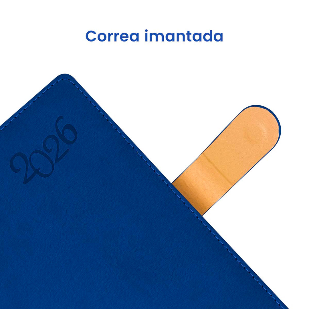 Correa imantada Agenda Ejecutiva 2026 Azul Mate (A5) + Grabado Personalizado.