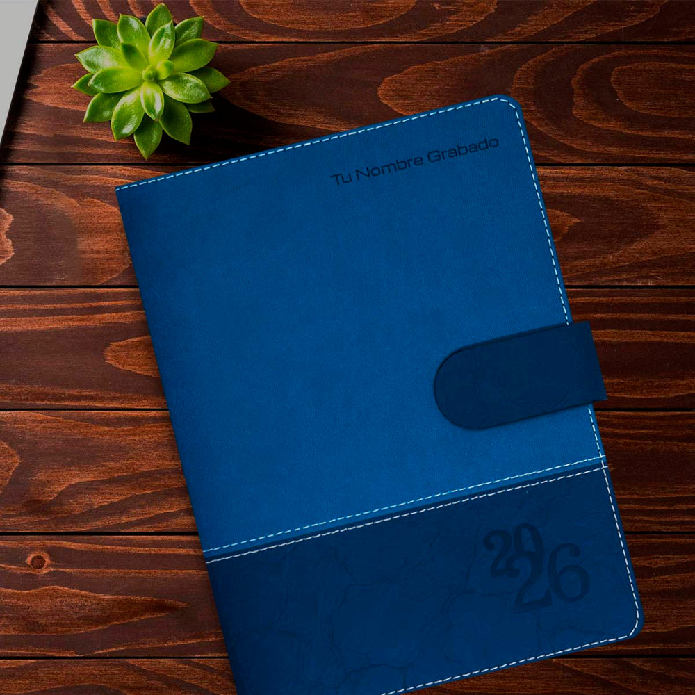 Acabado Rocoso de Agenda Ejecutiva 2026 Azul Rocosa + Grabado Personalizado.
