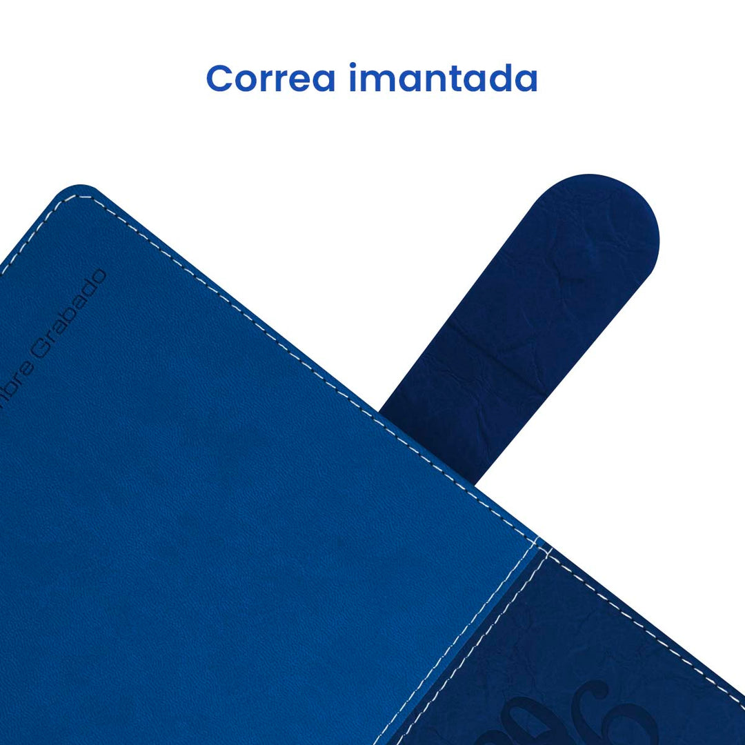 Correa imantada de Agenda Ejecutiva 2026 Azul Rocosa + Grabado Personalizado.