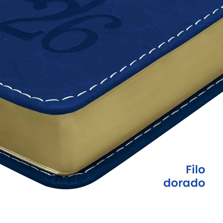 Filo de Agenda Ejecutiva 2026 Azul Rocosa + Grabado Personalizado.