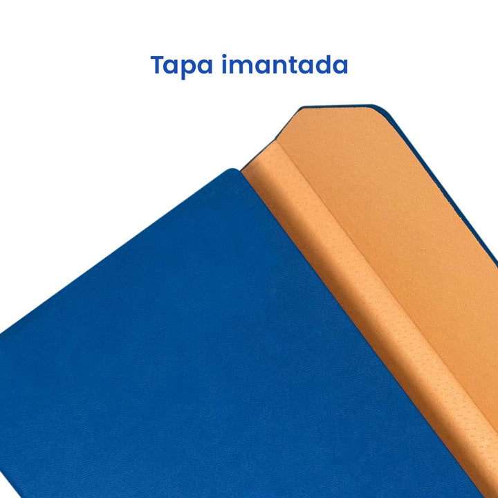 Tapa imantada de Agenda Ejecutiva 2026 Azul Solapa (A5) + Grabado Personalizado.