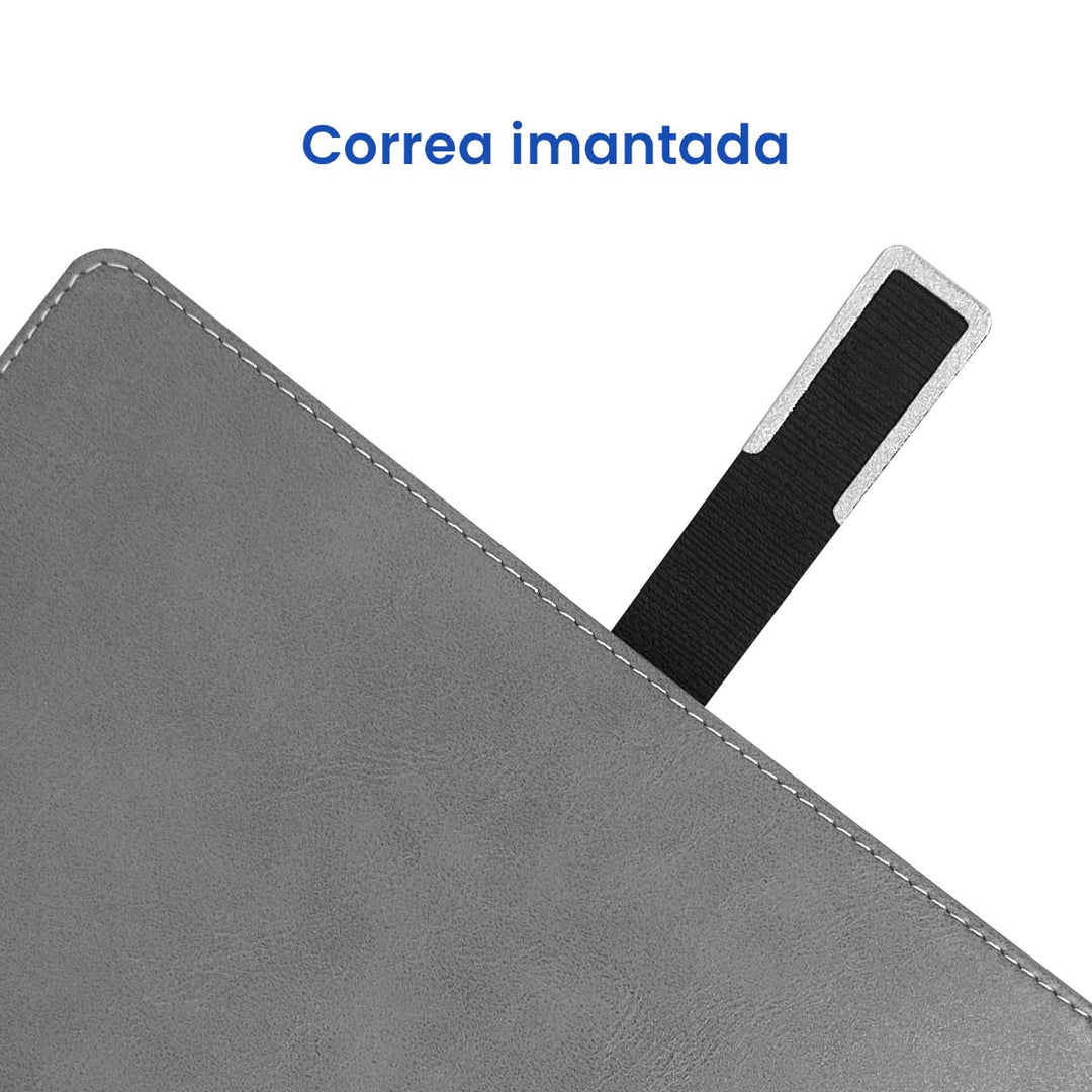 Correa imantada de Agenda Ejecutiva 2026 Gris Jaspeada + Grabado Personalizado.
