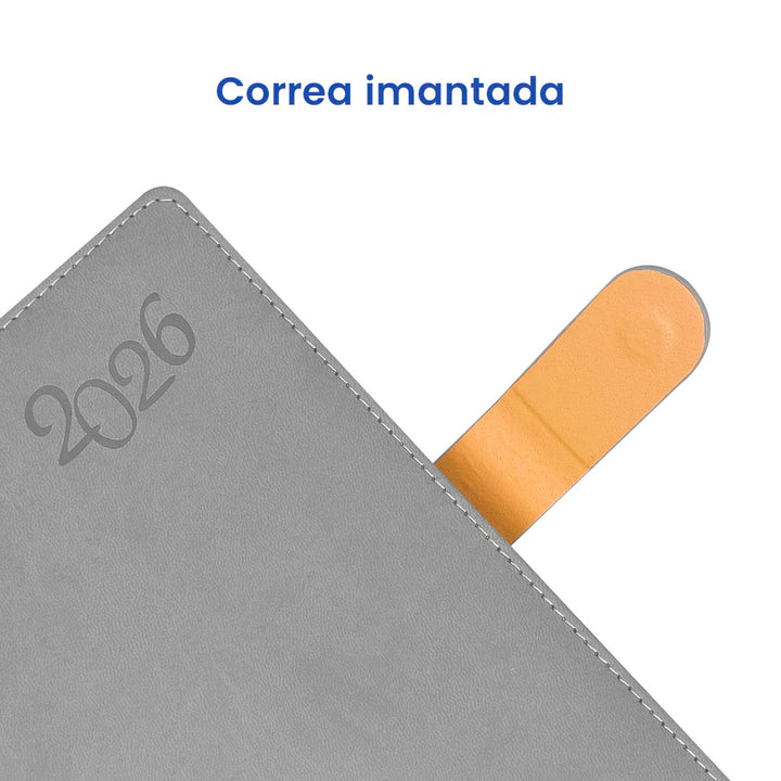 Correa imantada Agenda Ejecutiva 2026 Gris Mate (A5) + Grabado Personalizado.