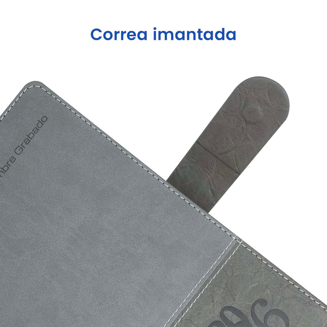 Correa imantada de Agenda Ejecutiva 2026 Gris Rocosa + Grabado Personalizado.