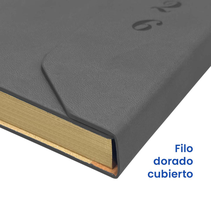 Filo de Agenda Ejecutiva 2026 Gris Solapa (A5) + Grabado Personalizado.