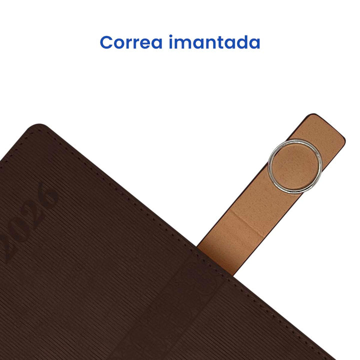 Correa imantada Agenda Ejecutiva 2026 Marrón Anillo (A5) + Grabado Personalizado.