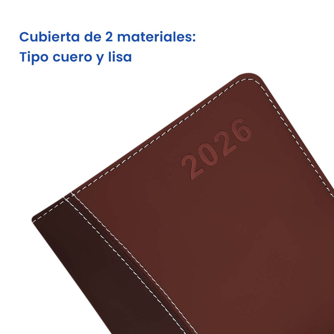 Cubierta de 2 materiales de Agenda Ejecutiva 2026 Marrón Clásica (A5) + Grabado Personalizado.