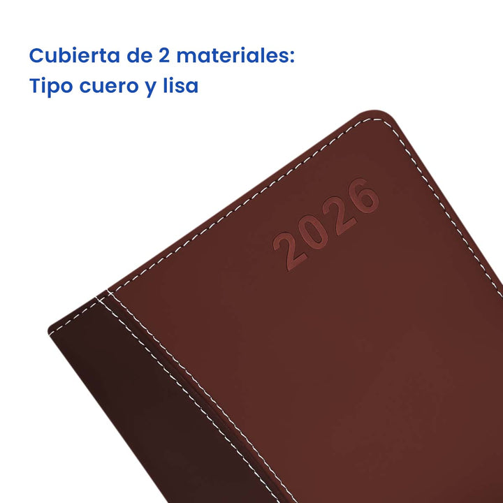 Cubierta de 2 materiales de Agenda Ejecutiva 2026 Marrón Clásica (A5) + Grabado Personalizado.