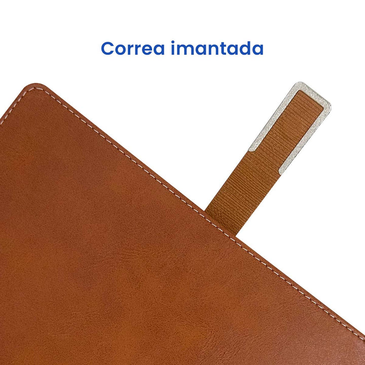 Correa imantada de Agenda Ejecutiva 2026 Marrón Jaspeada + Grabado Personalizado.