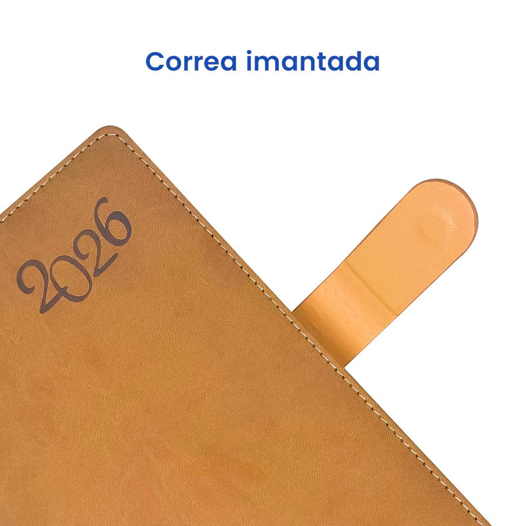 Correa imantada Agenda Ejecutiva 2026 Marrón Mate (A5) + Grabado Personalizado.
