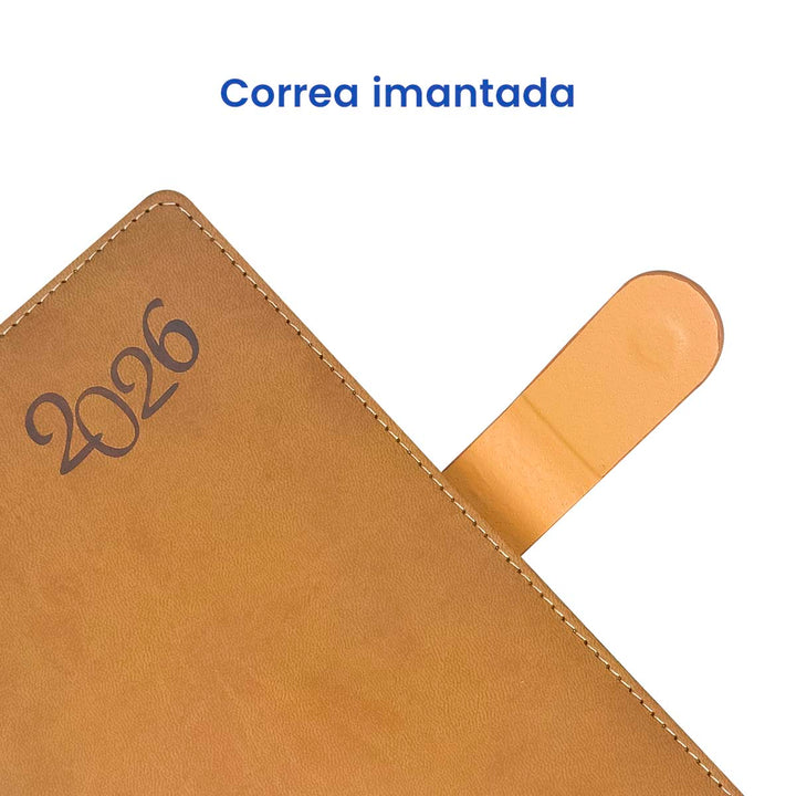 Correa imantada Agenda Ejecutiva 2026 Marrón Mate (A5) + Grabado Personalizado.