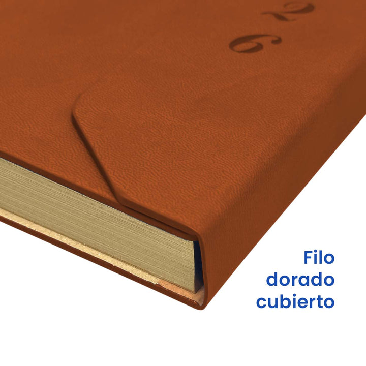 Filo de Agenda Ejecutiva 2026 Marrón Solapa (A5) + Grabado Personalizado.