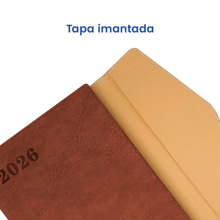 Tapa imantada de Agenda Ejecutiva 2026 Gris Solapa + Grabado Personalizado.