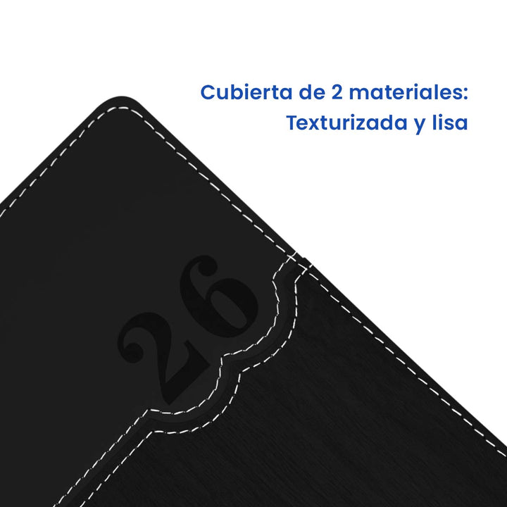 Cubierta de 2 materiales de Agenda Ejecutiva 2026 Negra Amaderada (A5) + Grabado Personalizado.