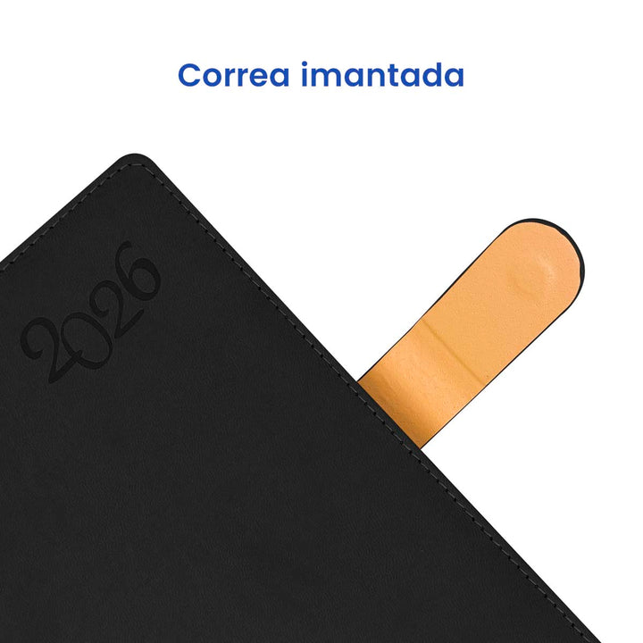 Correa imantada Agenda Ejecutiva 2026 Negra Mate (A5) + Grabado Personalizado.