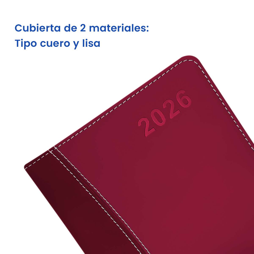 Cubierta de 2 materiales de Agenda Ejecutiva 2026 Roja Clásica (A5) + Grabado Personalizado.